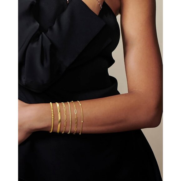 Dainty Stackable Gold Bracelets for Women 14K Plated Cuban Paperclip Chain - Picture 4 of 8